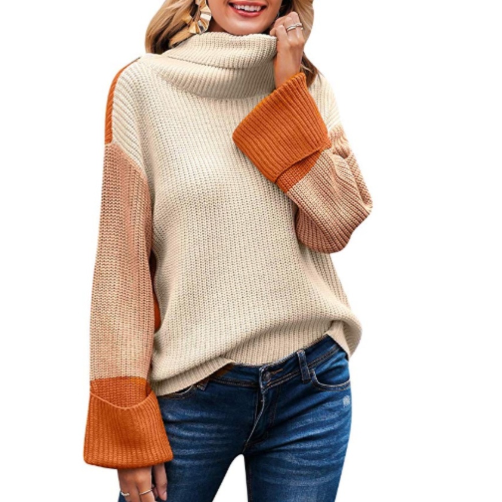 S The Widow Color Block Bell Sleeve Turtleneck Sweater Sz L
